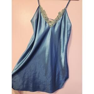 Vintage Inner Most Satin Feel Lace Emerald Green Chemise Nightgown Sz M Lingerie